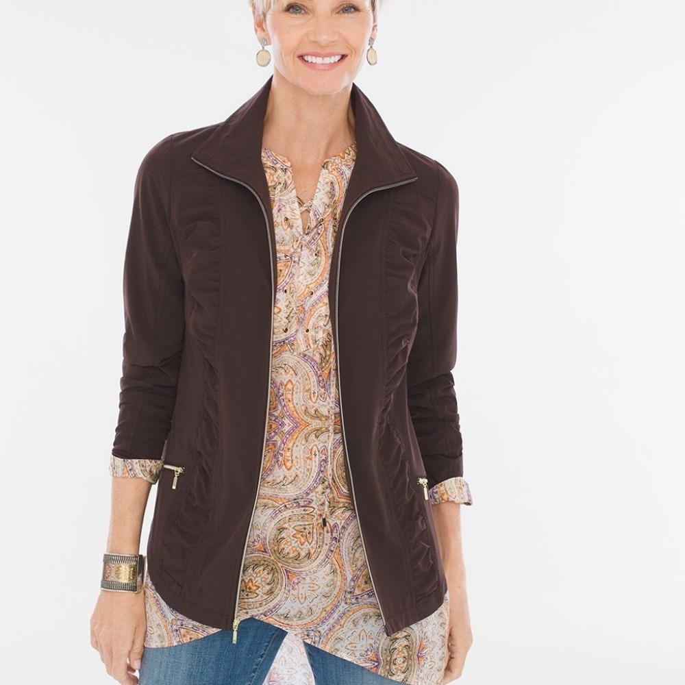 Chicos Zenergy Neema Ruched Brown jacket size 2 - Picture 1 of 8